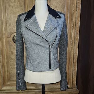 Theory New Gray and Black Textured Women's Moto Jacket